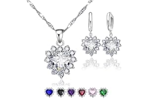 CRYSTALINA Parure Gioielli Donna, Collana da Donna e Orecchini Donna Argento 925 Donna con Ciondolo Cuore, Set Regalo Donna, Set Argento Donna, Gioielli da Donna in Argento S925 e Zirconi Colorati