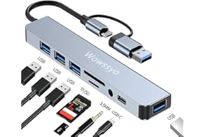 Wowssyo Wieloportowy koncentrator USB C 8 w 1 Adapter USB C na USB Ultra Slim porty USB 3.0/2.0, SD/TF, Audio, USB-C Data, Stacja dokująca Hub do telefonu komórkowego Ipad MacBook Dell Laptop z