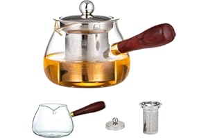 TUMYBCC Glass Tea Pot with Strainer - Teapot Infusers for Loose - Clear Glass Teapots with Infuser for Loose Tea - Herbal Tea - Sage Tea Maker - Stovetop Safe Tea Pot with Stainless Steel Strainer 1 (380 ml)
