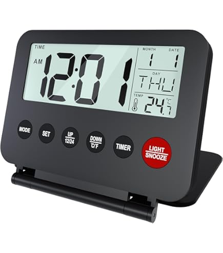 Sveglia Digitale Da Viaggio Piccola - Orologio LCD Con Temperatura, Snooze E Modalità Weekend | Batteria Inclusa - Foto 7