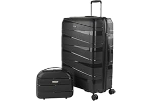 Jaslen - Juego Maletas - Juego de Maletas de Viaje - Juego Maletas de Viaje de Material Super Resistente. Set Maletas de Viaje Candado con Combinación TSA, Negro