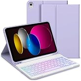 Fogy Ipad (A16) 10. Nesil 2022/2025 Uyumlu RGB Aydınlatmalı Işıklı Bluetooth T&uuml;rk&ccedil;e Q Klavyeli Kılıfı (Tablet Değildir) (Lila