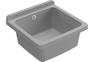 Adventa Baignoire en résine de PP, Fixation Murale, compacte, avec Siphon et bonde, résistant aux acides d'usage commun, buanderie, Garage, extérieur, Gris Ciment, L40 x P40 x H19 cm