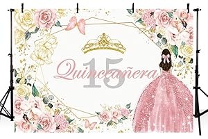 AIBIIN 7x5 pies Quinceañera 15 cumpleaños fotografía Fondo Rosa Flor Oro Punto Brillante Vestido Corona Interior Fiesta decoración Banner Foto Stand Estudio