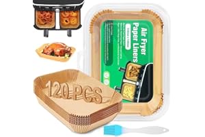 BREEZO Backpapier für Heißluftfritteuse, 120 Stück 22x14 cm Rechteckig Airfryer Backpapier für Ninja Foodi Air Fryer, Kompatibel mit Ninja AF300EU AF400EU, Princess, Anderen Dual Zone Air Fryer Zubehör