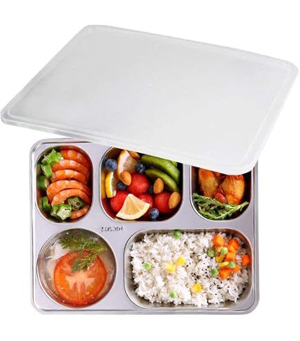 Stainless Steel Compartment 6In1 Dinner Plate For Tableware Restaurant Home Serveware