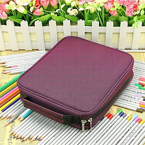 Taotree 120 Slots Handy Deluxe Bleistift Verpackungs Tasche mit Reißverschluss Super Großraum Feder Beutel stationären Fall Verfassungs Kosmetik Kasten Beutel für Reisen / Schule / Büro / Kunst / Federmäppchen (Anmerkung: ohne Farbstifte) (Rote) - 7