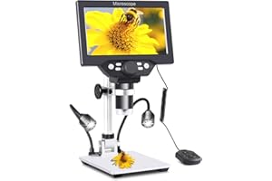 Koolertron Microscopio Digital 7 Pollici HD 1080P,Microscopio Bambini 10-1200X, Microscopio Electronico con 32G TF Carta,8 Luci LED Microscopio Portatile