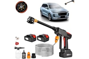GNTODEBJ Nettoyeur Haute Pression avec 5,5 L/Min de Forte Puissance Pompe à Piston à Turbocompresseur, 6 Modes Nettoyeur Haute Pression Double Batterie Intégrée avec 10 Cellules, Offrant Une Longue Autonomie