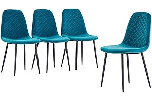 AINPECCA Set of 4 Dining Chairs Velvet Fabric Thickened Cushion Backrest with Metal Legs Living Room Lounge Home (Dark Teal, 4)