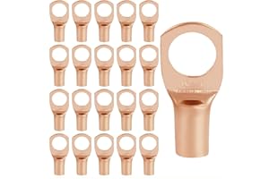 QIDARUSXL 20 Pezzi Capicorda – 16mm2 Capicorda a Occhiello M10 in Rame Ispessito, Terminali a Crimpare ad Anello, Connettori SC Non Isolati, per Auto e Sistemi Elettrici (Oro, SC16-10)