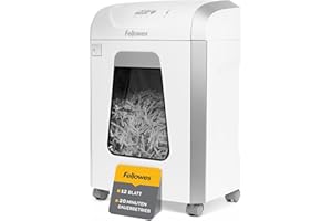‎FELLOWES Fellowes Aktenvernichter, Papierschredder für 12 Blatt Partikelschnitt, Aktenvernichter P4, Schredder für Büro und Homeoffice, Powershred FS-12C, mit 19L Papierkorb, verarbeitet Kreditkarten, Weiß