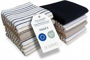 BOSKIMO Paños de Cocina de Algodón con Rizo – Pack de 8 Trapos Cocina Premium Absorbentes y Reutilizables 45x65 cm Aura Beige