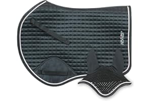 HORSES Tapis de selle saut+casque Edith, doux et résistant, indispensable pour protéger le cheval des traumatismes et chocs excessifs, sobre et élégant