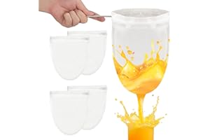 Yesaler Sac de Filtre Alimentaire 4 Pièces Sac Filtrant en Mailles Réutilisable Blanc avec 1 Anneau en Acier Inoxydable pour Lait de Noix Jus de Fruits