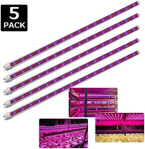 [Pack of 5] Derlights 45W LED Grow Light Tube,384pcs Red/64pcs Blue ,T8 2.95ft Plant Led Grow Strip for Garden, Hydroponic, and Greenhouse (45w 0.9m)
