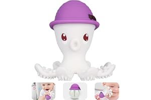 Mombella Pulpo Mordedor Bebé, Juguetes Bebes 6-18 Meses, Mordedores Bebes 6-12 Meses, Silicona Suave Dentición Juguetes para Bebés de 9 Meses, Regalo Divertido para Recién Nacido, Púrpura