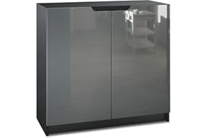 Vladon Sideboard Logan, Kommode mit 2 Türen, Schwarz matt/Grau Hochglanz (82 x 78 x 37 cm)
