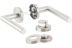 AGT Set maniglie per porte - bagno Set maniglia: Ferramenta per porta in acciaio inossidabile, 2 maniglie delle porte e set di rosette, per bagno e toilette (bagno Ferramenta per porte)