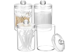 QWORK® 4-pack genomskinliga plastknopphållare med lock, sminkdynor dispenser, för bomullsbollar, kompressorer, tandtråd och mer