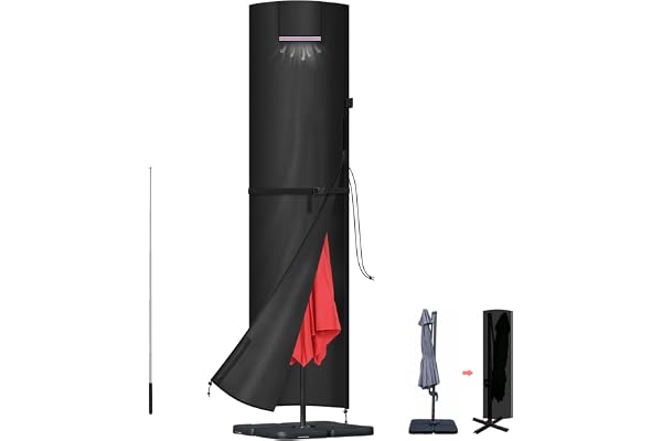 LAMUNI Housse Parasol Déporté, Housse de Protection pour Parasol de 3m 4m 5m, 420D Tissu Oxford Housse de Parasol Imperméable, Coupe-Vent, Anti-UV Grande Couverture de Parasol avec Tige, 260x65/65cm