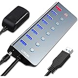 Lobkin USB Hub Powered by 7 USB 3.0 Ports | 1 Smart Charging Port | USB Port Extender with Individual On/Off Switches and 5V/