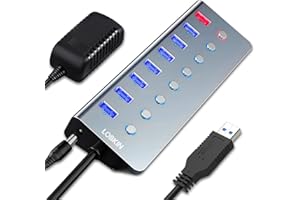 LOBKIN HUB USB 3.0 Alimentato a 8 porte, 7 Porte USB 3.0 e 1 Porte Carica con singoli interruttori di alimentazione a LED e Adattatore per laptop, PC, MacBook e altri dispositivi USB