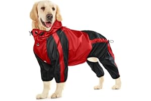 OUOBOB Manteau de pluie imperméable pour chien de grande taille, veste de pluie légère, poncho réglable à 4 pattes pour animal domestique avec capuche, gilet résistant à la neige pour chien, vêtement