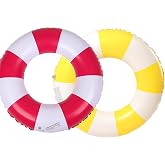 Inflatable Swimming Ring, 2 Pieces Vintage Striped Inflatable Float, Inflatable Water Toy, Float Tube for Summer Pool Party