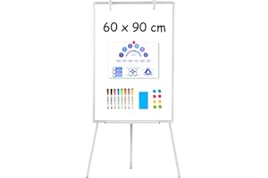 QUEENLINK 60x90cm Portable Flipchart Stand, Height Adjustable White Board with Stand, Fllip Chart Rolling WhiteBoard for School Teaching, Office, Home