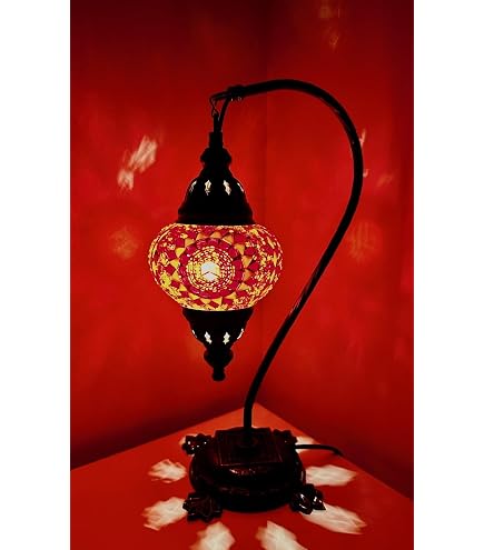 Samarkand Mosaiklampe – Orientalische Tischlampe, Orange, Handarbeit, E14-Fassung