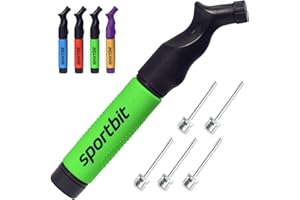 SPORTBIT Ball Pump with 5 Needles - Push & Pull Inflating System - Great for All Sports Balls - Football Ball Air Pump, Volleyball Pump, Basketball Inflator - Goes with Needles Set