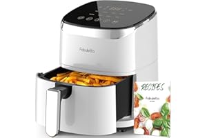 Fabuletta Heißluftfritteuse 4L, 9-in-1 Air Fryer, Max 230℃ Heissluft Fritteusen, Digitalem LED-Touchscreen AirFryer, Rapid Air und Fettentfernungstechnologie, Vorheizen, Shake-Modus (perlweiß)