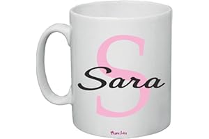 REGALI PAZZA IDEA Tazza con Nome Personalizzabile con Iniziale in ceramica Gift box Mug Lettera Colazione Idea Regalo Gadgets (Sara)
