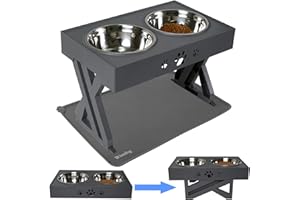 Wisedog Raised Dog Bowl with Stand: Elevated Dog Bowls with Silicone Mats Non Slip for Medium Large Dogs, Adjusts to 3 Heights, 2.8", 7.5" & 11.6" Stand (Grey, with Silicone pad)