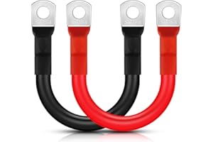 Lpluziyyds Lot de 2 câbles onduleurs de batterie 2 AWG/35 mm² 15 cm 12 V rouge et noir avec bornes à anneau M8 pour camion, moto, solaire, camping-car, marine