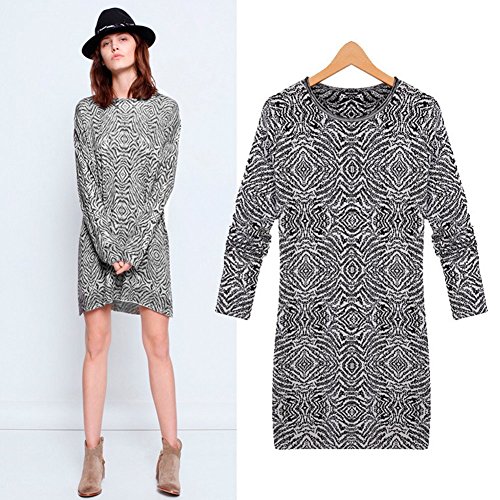 OS16 Women Autumn The New Short paragraph Knit Dress (M, BLACK)