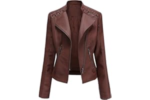 BUKINIE Womens Faux Leather Jackets Casual Zip Up Moto Biker Jacket Trucker Cool Jackets Outwear