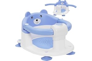 NUKDEY Baby Bath Seat Baby Shower Chair with Non-Slip Suction Cup Portable Babies Bathtub Seat Support for Sit Up Bathing Suitable for 6-24 Months Infant Child Toddlers(Blue)