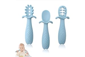 SoeUyd 3 Pieces Cuillère Apprentissage Bébé, Cuillere Bebe Apprentissage, Cuillere Bebe 1er Age, S'adapte À la Taille de la Petite Main de Bébé, Convient À L'apprentissage Complémentaire de Bébé