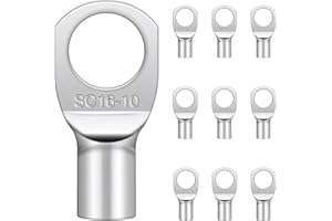 QZKJQDD 10 Pcs Cable Lugs M10, Cable Lug Terminals Connectors M8, Ring Lugs Connector M10, SC16-8-10 Copper Tube Battery Cable Ends Lugs Battery Terminals Connectors Tinned Copper Crimp Lugs