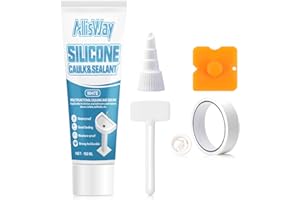 AllisWay Sanitärsilikon Weiß, Silikon Weiss Sanitär, Silikon Badezimmer, silikon zum Abdichten für Dusche und Küche, Langlebig Wasserdicht, Starke Versiegelung,150ml, Weiß