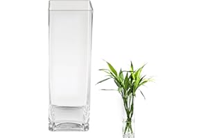 ASSRECT Vaso Vetro Trasparente 40cm Vaso di Vetro Quadrato Grande Vaso Fiori Vetro Alto Centrotavola Moderno Vaso Fiori in Stile Minimalista per la Casa, Soggiorno, Tavolo, Ufficio, 40 x 12 cm