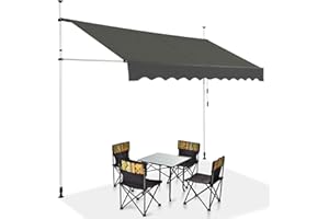 RELAX4LIFE Klemmmarkise 350 cm breit, Markise Balkon ohne Bohren, Höhenverstellbare Balkonmarkise mit Handkurbel, Sonnenschutz für Terrasse Balkon Veranda (350x175cm, Grau)