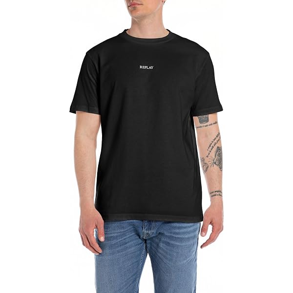 Replay Herren T-Shirt – Kurzarm, Aus Baumwolle, Regular Fit, Mit Logo-Print, Lässig