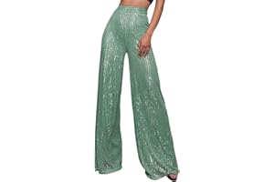 Famzuneu Pailettenhose Damen Lang - Glitzer Hose High Waist Party Pailletten Hose Große Größen Elegant Glitzerhose 70er 80er Jahre Outfit Silvester Faschingskostüme Weites Bein Hose