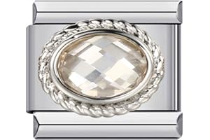 Mon & Sons M&S Month Birth Year Birthday Stone Anniversary Birthstone Crystal Silver Gold 9mm Italian Link Charm Compatible With 9mm Bracelet