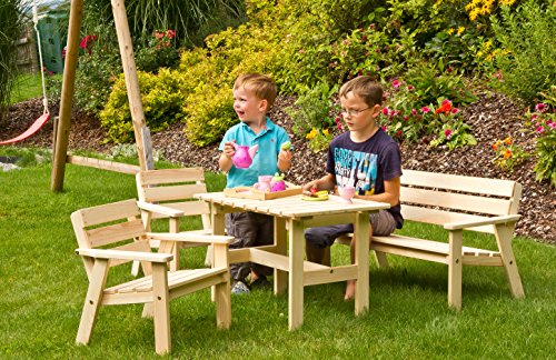 Kinder Gartengarnitur Sitzgruppe aus Holz 4 tlg Kiefer natur - 2