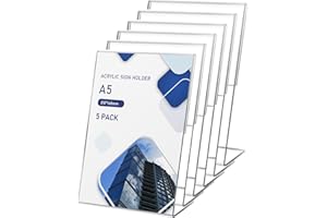 BORDEAG Lot de 6 Présentoir de Table A5, Présentoirs de Table A5 en L, A5 Présentoir en Acrylique Transparent, Supports de Panneau, Support Menu, Porte Affiche pour Restaurant Hôtel Exposition Bureau Menus