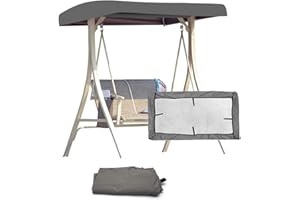 SJASD Techo De Repuesto para Columpio De Jardín Universal, 3 Plazas,Balancin Jardín Exterior de Protección UV,Funda de Repuesto para toldo de Techo,191x120x18cm,Gris